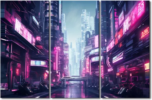 Vista 26 de Lienzo decorativo para pared de sala de estar, lienzo Cyberpunk, decoración de pared de 3 paneles, decoración de pared para el hogar, dormitorio