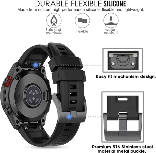 Vista 2 de Correa de reloj de silicona compatible con Garmin Fenix 7/Fenix 6 Pro/Fenix 5 Plus/935/945/Descent G1/EPIX Gen 2/Instinct de repuesto de ajuste
