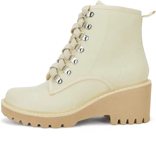 Vista 2 de Coutgo Botas de combate con suela de lengüeta para mujer botas de combate con cordones plataforma de tacón grueso con cremallera para senderismo