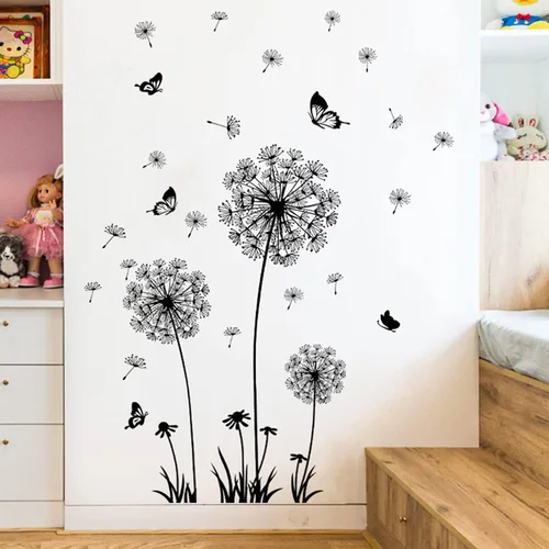 Vista 3 de Arawat Calcomanías de pared de diente de león, 2 juegos de calcomanías de flores, murales, mariposas, despegar y pegar, decoración de habitación