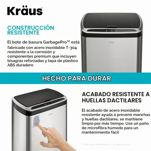 Vista 6 de Kraus GarbagePro Bote de basura rectangular de 13 galones manos libres con sensor de movimiento operado por batería en acabado negro mate con tapa
