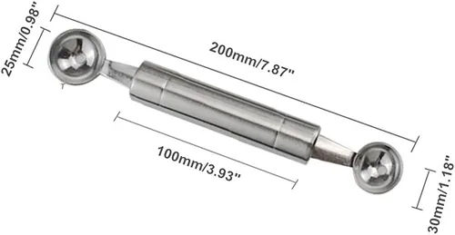 Vista 2 de Cuchara de doble cara del melón de la fruta, 2 en 1 cortador de la cucharada del acero inoxidable 7.9 in