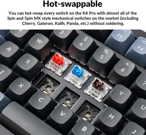 Vista 2 de Keychron K4 Pro 96% Layout Teclado mecánico inalámbrico QMK/VIA Bluetooth/USB personalizado con cable, intercambiable en caliente, 100 teclas