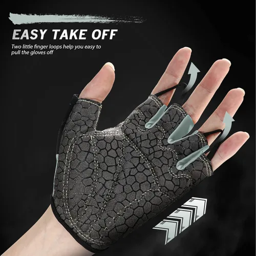 Vista 3 de Guantes de bicicleta para hombres y mujeres con almohadilla antideslizante que absorbe los golpes, guantes de ciclismo ligeros de medio dedo