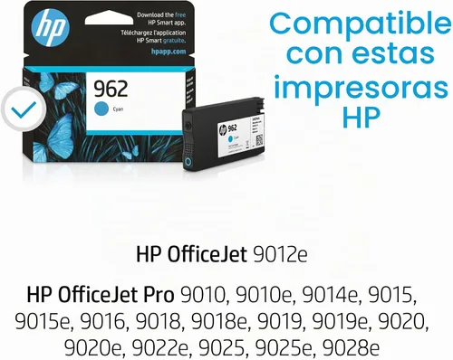 Vista 2 de HP Cartucho de tinta cian 962 Funciona con OfficeJet 9010, Pro 9010, 9020 Elegible para tinta instantánea 3HZ96AN