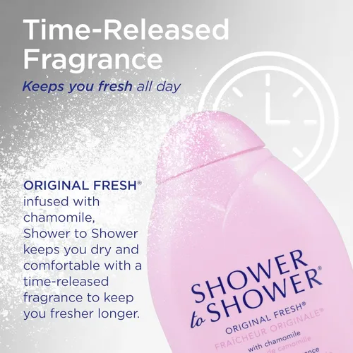 Vista 6 de Shower to Shower Polvo corporal original fresco con manzanilla para hombres y mujeres, sin talco, 13 onzas (paquete de 2)