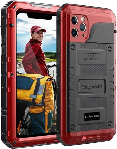 Vista 16 de Mitywah Funda impermeable para iPhone 11, resistente y duradera, de metal, protección de pantalla integrada, impermeable, a prueba de golpes, a Negro
