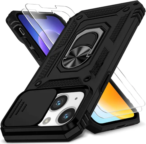 Vista 72 de Funda HakkTaoo para iPhone 13/iPhone 14 de 6.1 Pulgadas con Funda Deslizante para Cámara + Protector de Pantalla (2 Paquetes), Funda Protectora a