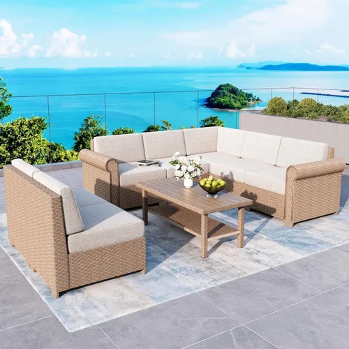Vista 12 de SUNSHINE VALLEY - Juego de muebles de mimbre para patio de 6 piezas con 5
