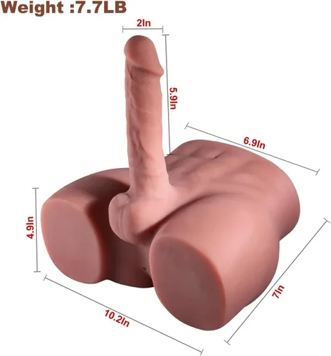 Vista 2 de Muñeca sexual masculina marrón con consolador flexible, consolador grueso realista para mujeres, hombres, parejas homosexuales, 10.2 x 7.1 pulgadas