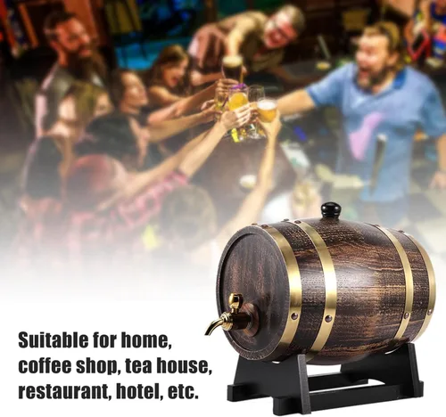 Vista 3 de Barril de roble de 3 litros, barril de madera de roble estilo retro, contenedor de barril de whisky de vino tinto con grifo envejecimiento, barril