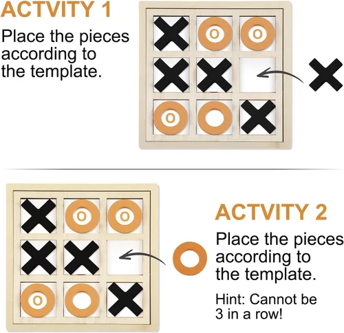 Vista 3 de Seenelling Juego de madera jumbo de Tic Tac Toe Actividades de demencia para personas mayores con Alzheimers con plantillas de rompecabezas y juego