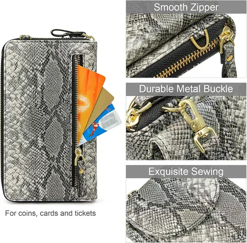 Vista 5 de S-ZONE - Bolso cruzado para mujer, de cuero sintético de PU, con bloqueo RFID, para teléfono celularbilletera