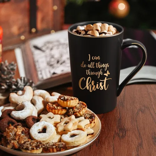 Vista 4 de YHRJWN Regalos cristianos para mujeres y hombres, taza con texto en inglés "I Can Do All Things Through Christ", regalos religiosos, taza