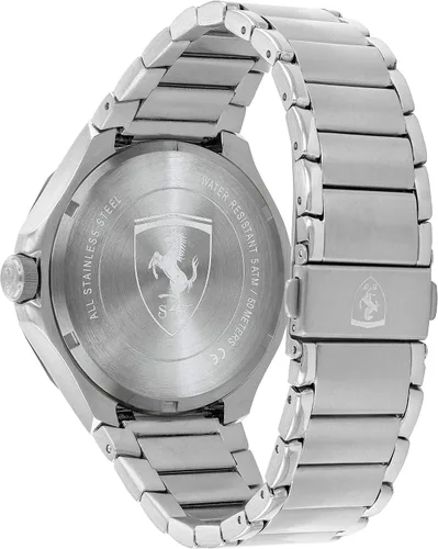 Vista 3 de Ferrari Scuderia Pista Reloj casual de cuarzo para hombre, acero inoxidable y pulsera, color plateado y negro (Modelo 0830762), Plateado y negro