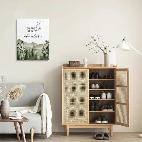 Vista 3 de XWELLDAN You are Our Greatest Adventure Woodland Nursery - Lienzo decorativo para pared, diseño de acuarela de bosque y montaña, decoración de pared