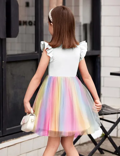 Vista 3 de Arshiner Vestido tutú para niñas pequeñas, vestidos de verano esponjosos, vestidos casuales de fiesta de tul para niños de 2 a 6 años