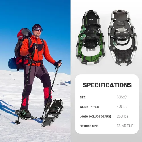 Vista 7 de G2 30/36 Inches Light Weight Snowshoes Set with Trekking Poles, Anti-Slip Sole, Fast Ratchet Binding, for Women Men Youth (Blue/Green)