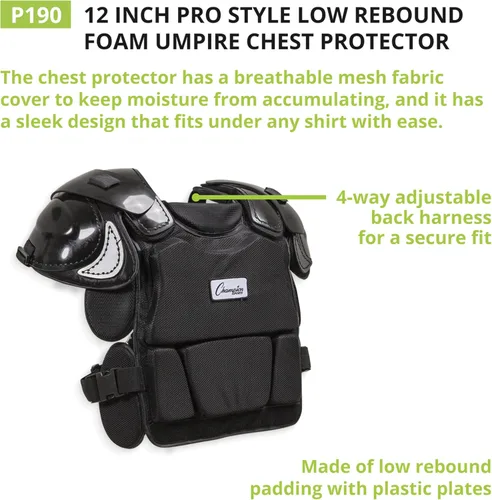 Vista 4 de Champion Sports Protector de pecho modelo profesional de espuma de rebote bajo - 12" - Negro