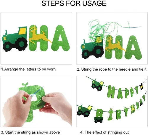 Vista 5 de Juego de pancartas de cumpleaños de tractor verde con guirnalda de tractor para decoración de fiestas de cumpleaños con temática de tractor