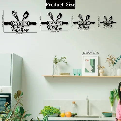 Vista 5 de Letrero de metal personalizado con nombre personalizado para cocinero de restaurante, letreros de monograma para cocina casera, regalo