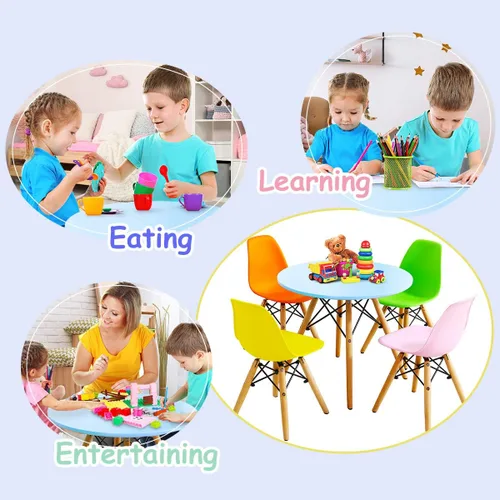 Vista 2 de Costzon Juego de mesa y silla para niños, 5 piezas de escritorio para niños de estilo moderno de mediados de siglo con patas de madera, marco