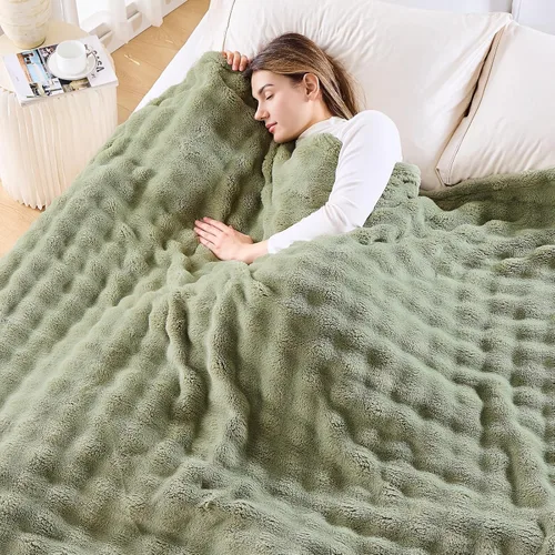 Vista 11 de NEWCOSPLAY Manta para Sofá Aqua Súper Suave de Franela Polar 3D Burbuja Ligera Manta de Cama para Uso en Todas las Estaciones (Aqua, Throw(50"x60"))