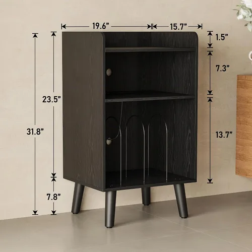 Vista 2 de Soporte para tocadiscos, plataforma giratoria con almacenamiento de discos y estación de carga y puertos USB, mesa para tocadiscos con divisor