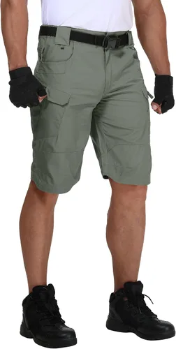 Vista 2 de URBEST Pantalones cortos tácticos para hombre, impermeables, transpirables, de secado rápido, para senderismo, pesca, con múltiples bolsillos
