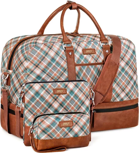 Vista 88 de IBFUN Bolsas de fin de semana para mujer, bolsa grande de lona para viaje, bolsa de viaje con compartimento para zapatos, 21 pulgadas, juego de 3