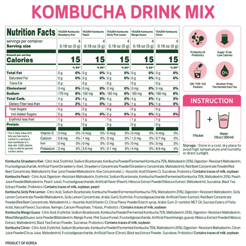 Vista 2 de TEAZEN Kombucha Sunset Bliss - Paquete variado de hidratación – 20 paquetes, 5 sabores