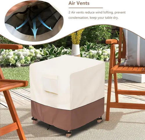 Vista 4 de okcool Funda para Mesa Auxiliar de Mimbre de Patio, Impermeable, Cuadrada, Funda para Mesa Auxiliar Pequeña de Patio, Adecuada para Mesa Auxiliar