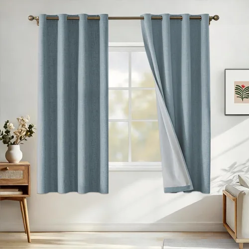 Vista 31 de Cortinas 100% opacas para dormitorio, cortinas opacas de 63 pulgadas de largo, cortinas opacas de lino para sala de estar, cortinas con ojales