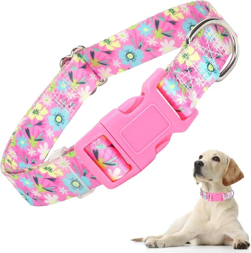 Vista 19 de Lindo collar de perro con patrones de flores verdes para perros machos y hembras, collares ajustables y cómodos para perros XS, pequeños, medianos