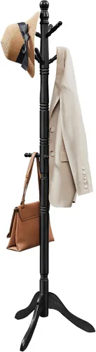 Vista 8 de VASAGLE Perchero de madera maciza y soporte, árbol de pasillo independiente con 10 ganchos para sombreros, bolsos, carteras, para entrada, pasillo
