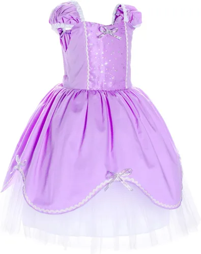 Vista 3 de Joy Join Disfraz de princesa azul para niñas pequeñas, vestido con guantes, corona, varita, collar, Azul 32 Con Accesorios