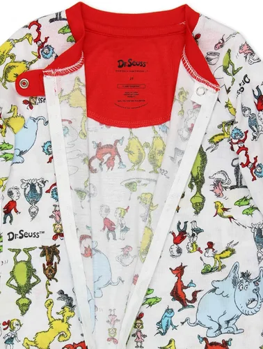 Vista 5 de Dr. Seuss Grinch Cat in The Hat - Pijama sin pies para niños pequeños, Multi