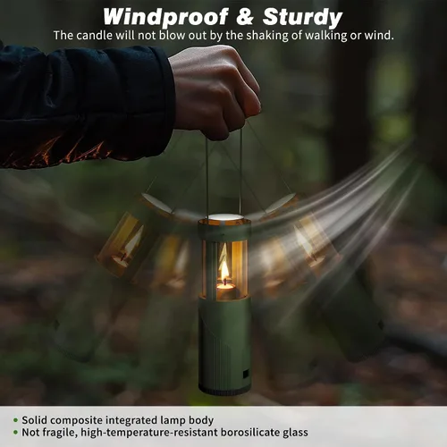 Vista 3 de Mini linterna de vela de larga duración de 15+ horas para velas reales, iluminación de emergencia de campamento al aire libre, linterna