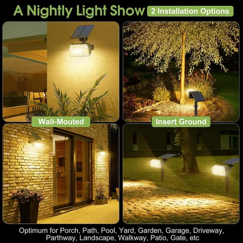 Vista 5 de WENATY 102 luces LED solares para exteriores, resistentes al agua, focos solares para exteriores con 4 modos de luz, foco solar de paisaje