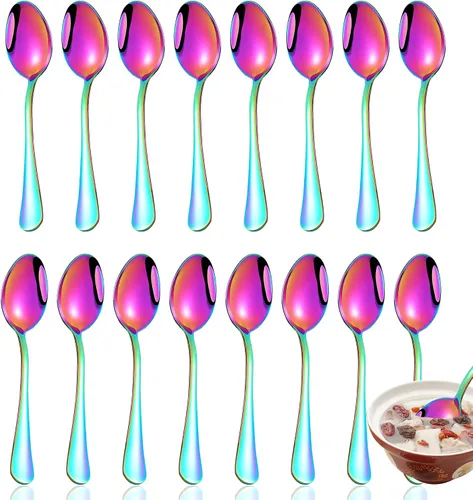 Vista 11 de Juego de cucharaditas, 6 cucharas de 6.7 pulgadas, cucharas de té de acero inoxidable 18/10 de grado alimenticio premium, cuchara de postre