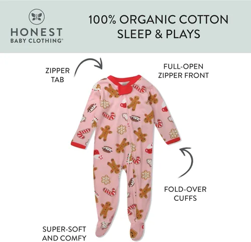 Vista 2 de HonestBaby Sleep and Play Footed Holiday Pajamas One-Piece Sleeper Zip-front Organic Cotton PJs Baby Boys, Girls, Unisex