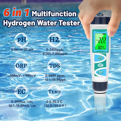 Vista 5 de Probador de agua de hidrógeno Medidor de pH para agua potable pH multifuncional H2 ORP TDS EC Probador de temperatura de precisión Probador