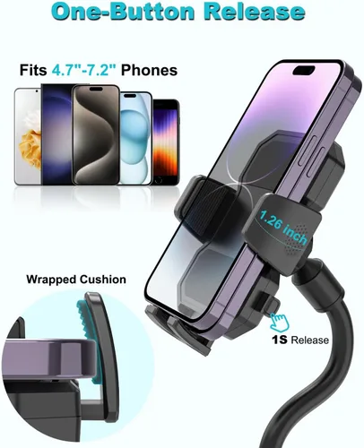 Vista 4 de Soporte de teléfono para cochecito, soporte de teléfono celular para cochecito de bebé, carrito de compras, cuello de cisne flexible y abrazadera