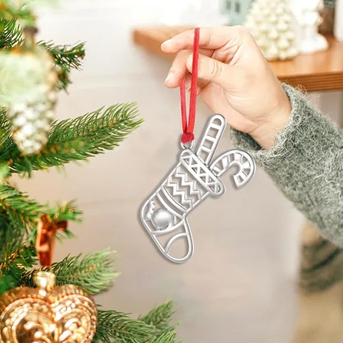 Vista 8 de Juego de 8 adornos colgantes de Navidad, adorno de Navidad plateado para decoración del árbol de Navidad, adorno de árbol de Navidad, adorno