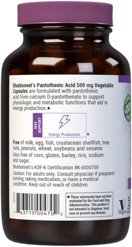 Vista 3 de BlueBonnet Cápsulas vegetales de ácido pantoténico de 500 mg, 90