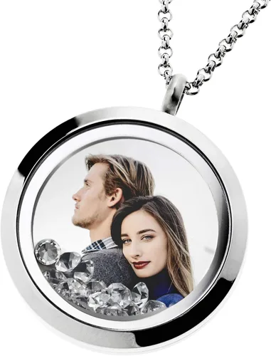 Vista 3 de Dreambell Personalized Custom Picture Text Engrave Clear Crystal 30mm Round Pendant Living Memory Floating Locket Chain Women Jewelry Necklace