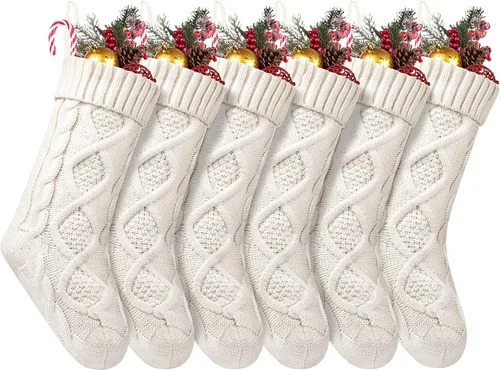 Vista 14 de Fesciory Calcetines de Navidad, paquete de 6 calcetines de punto grandes de 18 pulgadas y decoración para fiestas familiares de Navidad, borgoña