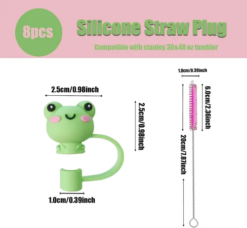 Vista 2 de 8Pcs Cute 10mm Animal Straw Covers Cap for Stanley Cup,Silicone Straw Toppers Compatible with Stanley 30&40 Oz Tumblers with Handle, Dust-Proof