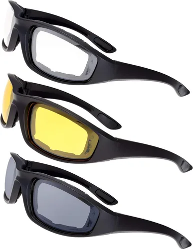 Vista 25 de Gafas de Motocicleta con Marco Acolchado y Lentes que Bloquean 100% UVB/UVB para Actividades al Aire Libre y Deportes 10-mate/negro brillante