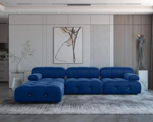 Vista 12 de JACH Sofá Seccional Modular Negro, 104" Sofás de Terciopelo Minimalistas de Estilo Mediados de Siglo, Cómodo Sofá Convertible de Asiento Profundo
